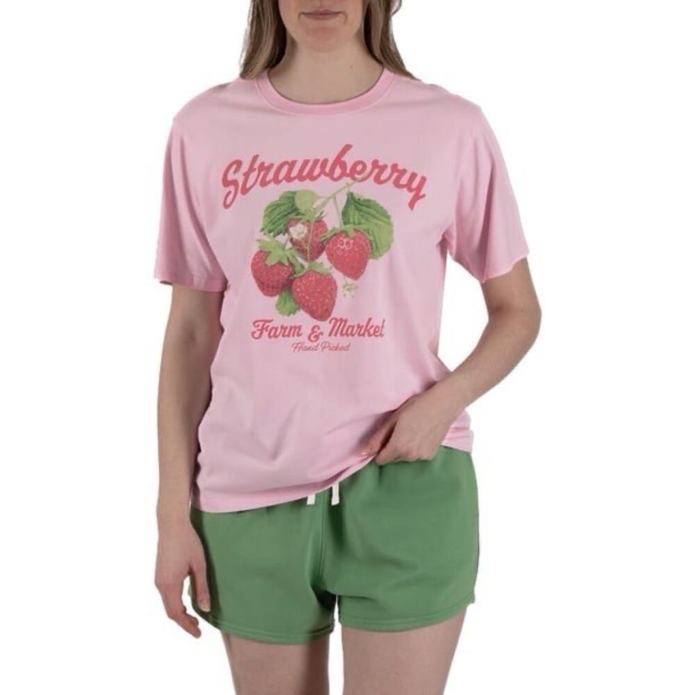 State of Mine Women's 2-Piece T-Shirt and Short Set Size XS Strawberry